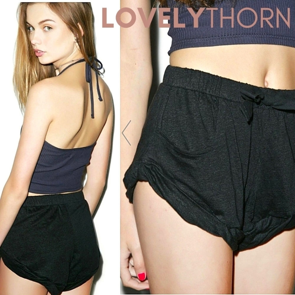TAVIK // eliza 100% slub black linen shorts